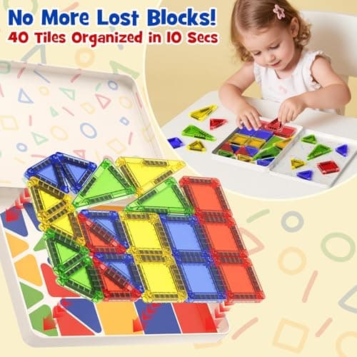 Magnetic Tiles Travel Set for Kids 40pcs: Portable Tin Case Creative Play — view 6