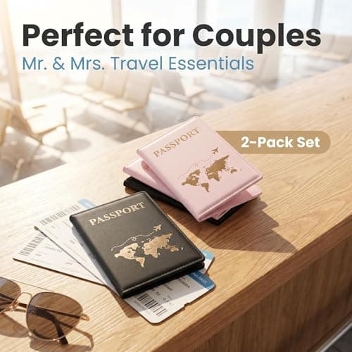 Larfraecy 2 Pack Passport Holder Travel Wallet PU Leather Waterproof Passport Cover Passport Case for Credit Card Ticket Card Boarding Passes Women Men Black Black Pink — view 5