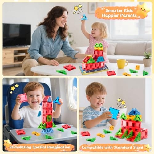 LeagoEra Mini Magnetic Tiles Toddler Toys, 32PCS Travel Magnetic Tiles Building Blocks Toy Plane Activities for Kids Ages 3 4 5 6 7 8 Years Old Boys Girls Gifts — view 5