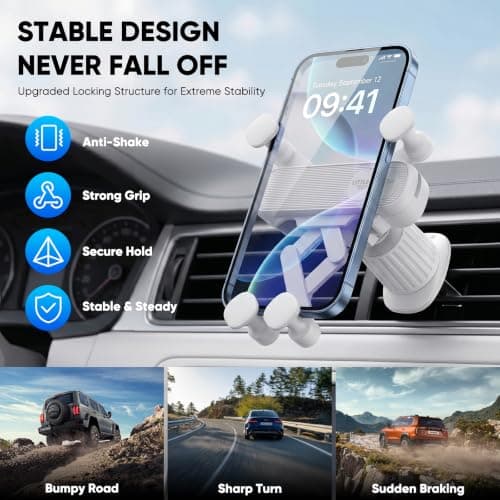 AIYEEN Car Phone Holder for Air Vent, Upgraded Spiral Clip Car Mount with One-Hand Operation, Zero Noise Mobile Phone Cradle for Car Compatible with iPhone Samsung Android Phones 4.7-6.7" (White) — view 2