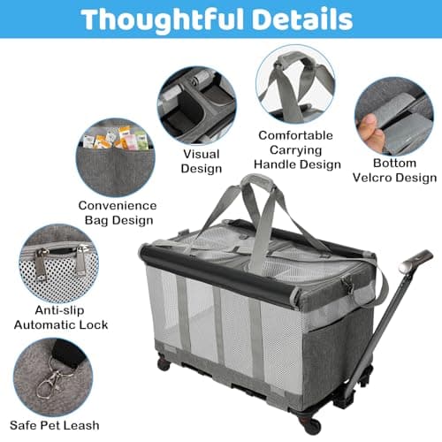 Sideroly Double Compartments Large Cat Carrier, Pet Carrier with Wheels — view 3