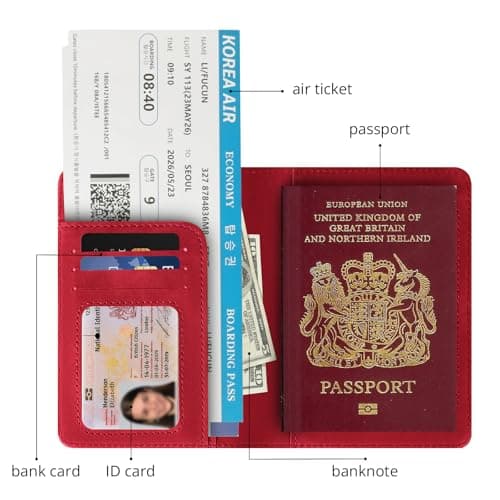 Cinocratic Passport Holder for Travel Accessories,RFID Blocking PU Leather Passport Cover Wallet Card Case for Men and Women (Red) — view 2