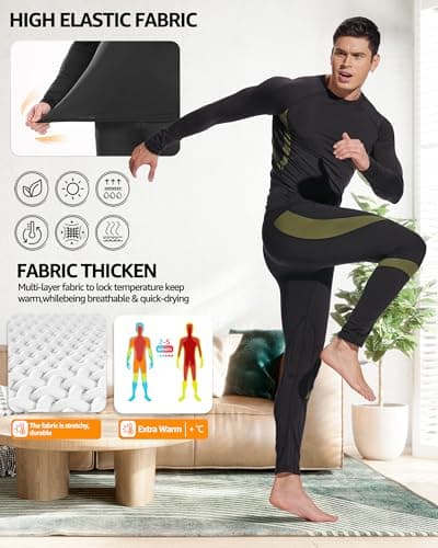 UNIQUEBELLA Men's Ski Underwear Winter Suit Thermal Underwear [Thermal Underwear] - Black, Extra Large — view 4