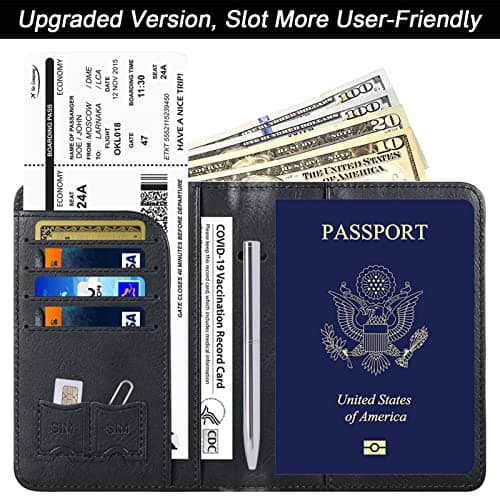 Passport Holder Cover Wallet Travel Essentials Leather RFID Blocking Case Vacation Luggage Must Haves Travel Accessories for Men Women, 116#Black, Upgraded — view 2