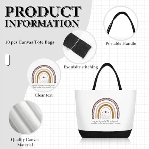 Xaztr 10 Pack Canvas Tote Bags Bulk Thank You Gift Bag with Inspirational Reusable Teacher Appreciation Bags for Women Friends Staff, Rainbow — view 5