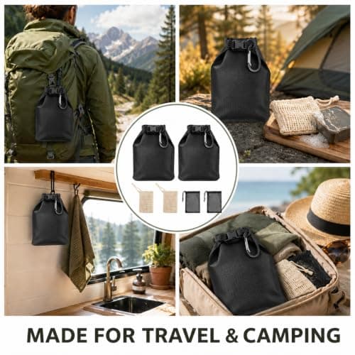 lafo Travel Soap Bag Waterproof Leakproof Travel Soap Case with Soap Lathering Bag and Carabiner, Portable Sealed Storage Bag Quick Dry Soap for Travel, Camping, Outdoor (black) — view 2