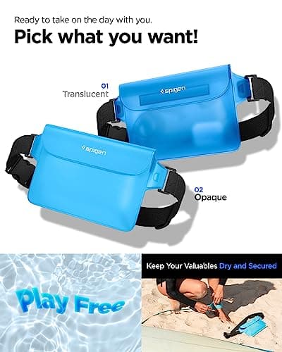 Spigen [2 Pack] Aqua Shield Waterproof Dry Bag, [Quad Seal Tech] [Non-Toxic TPU Material] IPX8 Waterproof Bags with Adjustable Waist Strap - Sea Blue — view 2