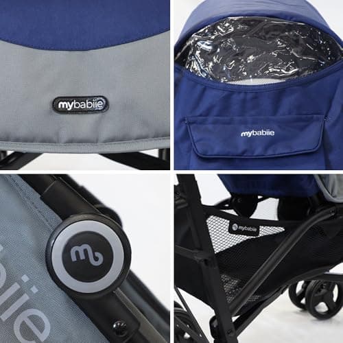 My Babiie MB02 Plus Stroller - from Birth to 4 Years (22kg), Lightweight & Compact Umbrella Fold, Travel Buggy for Toddlers, Pushchair Includes Cup Holder and Rain Cover - Blue & Grey — view 6