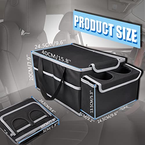 ABIDINA Car Seat Organiser, Foldable Storage Box with Lid & Handle, Black — view 5