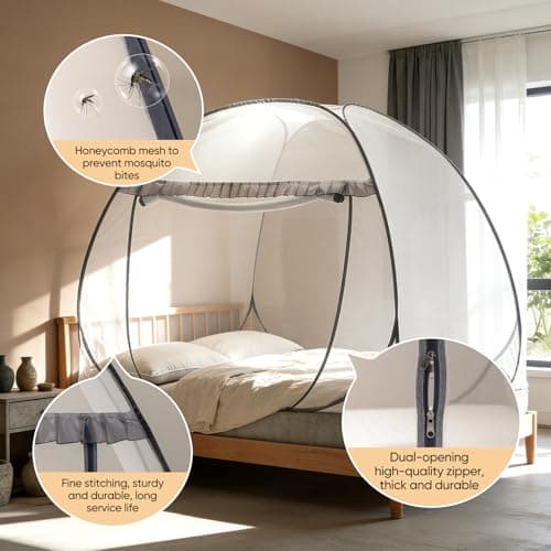 Pop Up Mosquito Net Tent for Bed, Foldable Mosquito Net for Bed with Bottom, Portable Travel Mosquito Netting Tent with Fine Mesh, Net Tent for Bedroom, Home, Camping, Outdoor, Travel, 200x150x150cm — view 5