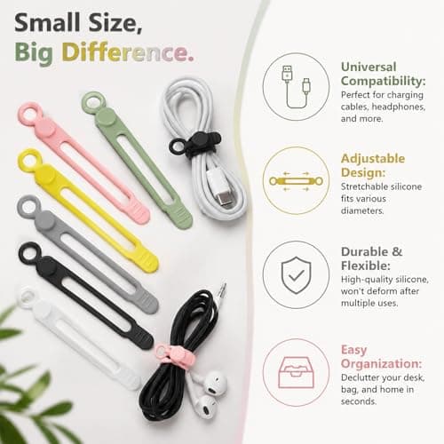 6 Pcs Cable Ties Reusable Silicone Cable Straps Cable Wire Ties Cable — view 4