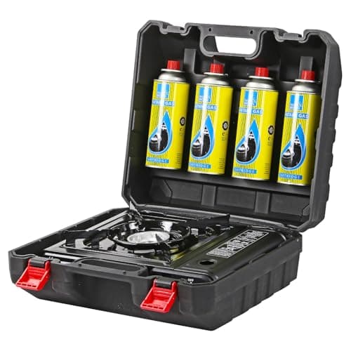 Taylor & Brown Portable Camping Stove Kit with 4 Butane Gas Refills & Heavy Duty ABS Travel Carry Case with Dedicated Refill Slots – Durable Outdoor Gas Stove Storage Box for Camping & Hiking, Black — view 6