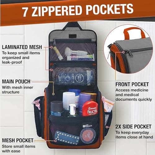 D&D Hanging Toiletry Bag for Women and Men, Travel Wash Bag, Orange&Grey — view 5