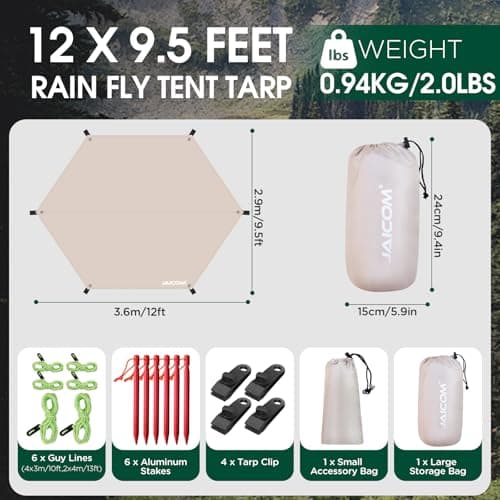 JAICOM Tent Tarp Waterproof - Rain Fly Camping Tarp Light Ripstop Fabric — view 2