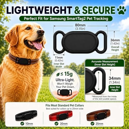 Dog Collar Holder(2 Pack) for Galaxy Smarttag2, Waterproof Silicone Case for Pet Cat, Anti-Lost Scratch Resistant Protective Cover Accessory for Samsung Galaxy Smart tag2 (Black) — view 2