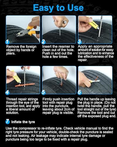 Beanewone Tyre Repair Kit, Car Tyre Puncture Repair Kit for Heavy-Duty Professional-Grade Vehicles, All-Terrain Vehicles, Motorcycles, Truck Tyres, Puncture Repair Kit Car, Emergency Puncture Repair — view 6