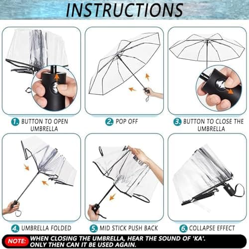 VIPOPICO Clear Umbrella Automatic Open Close – Compact Travel Umbrella with Frosted Handle | Transparent See-Through Dome Design | Wedding, Bridal & Daily Use (Clear-Black) — view 6