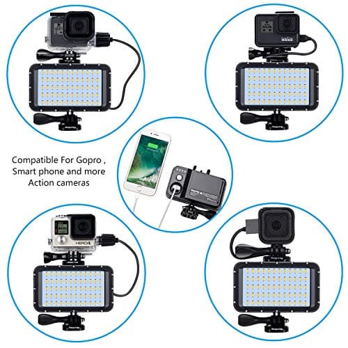 Suptig 60 LED Video Light with 5200mAh Portable Charger Portable Lighting Compatible for Gopro Hero 13, Hero 12, Hero 11/10/9/8/7/6/5/4/3/3+/Gopro Max, DJI osmo Insta 360 ace pro, Waterproof 164f — view 2