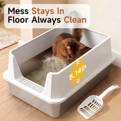 Stainless Steel Cat Litter Tray,XL,Easy to Clean,Odor-Resistant,Scoop,Gray — view 3