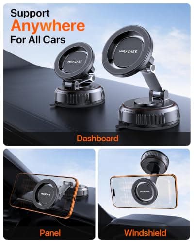 Miracase for MagSafe Car Mount [3600gf Strong Magnet & 89+LBS Suction Base] Magnetic Phone Holder for Cars, 360° Rotatable Dashboard & Windscreen Phone Holder with Adhesive Suction Cup for iPhone17-12 — view 6