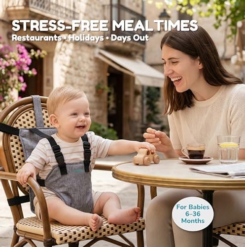Travel Highchair Lightweight and Foldable, Booster Seat dining chair with Adjustable 3-Point Safety Harness, Compact Portable High Chair, Toddler Baby Seat for Travel, Restaurants, Camping, 6–36Months — view 2