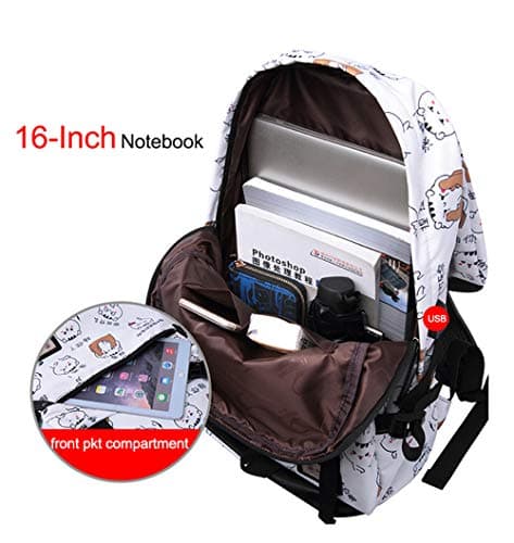 SellerFun Teenage girls' Backpack Middle School Students Bookbag Outdoor Daypack With USB charge Port (1# Black, 20 Liters) — view 4