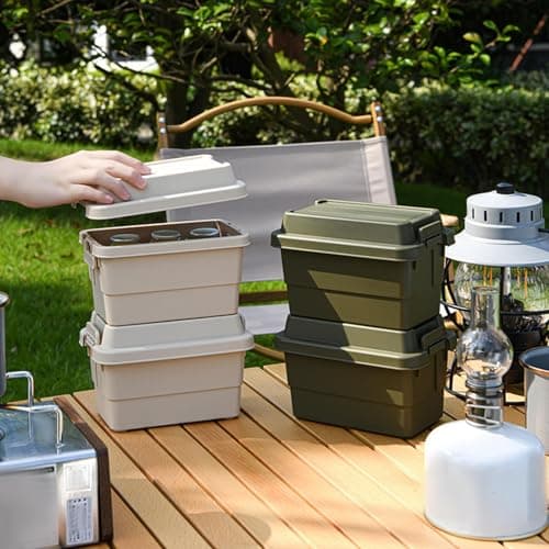 AMSLSIU Waterproof Outdoor Storage Box Camping Travel Hiking Barbecue BBQ Car Trunk Organizer, Beige, Medium — view 4