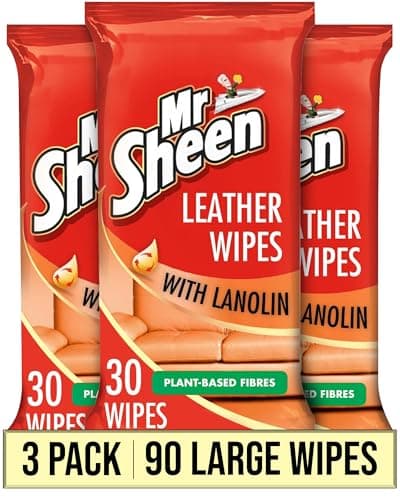 Mr Sheen Leather Wipes With Lanolin For Jacket & Sofas Pack Of 30 Wipes Pack of 3 (Total 90)