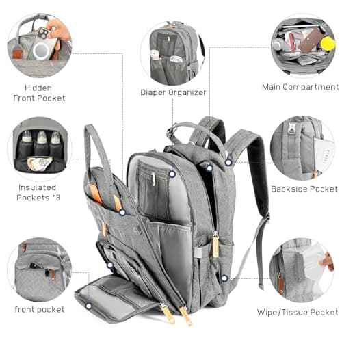 M.J COMFY-LIFE Baby Changing Backpack - Large Waterproof Diaper Bag with Insulated Bottle Pockets, Removable Changing Pad, Stroller Straps & Anti-Theft Design for Parents On-The-Go — view 5