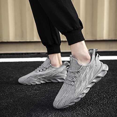 CAIQDM Mens Trainers Running Shoes Leisure Sneakers Mesh Walking Gym Tennis Shoes Lightweight Breathable Sports Outdoor Fitness Jogging Grey 10.5 UK — view 2