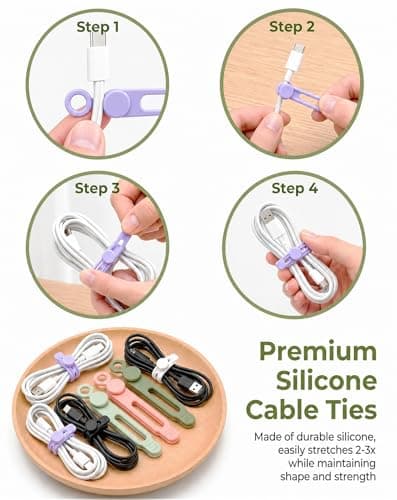 12 Pack Cable Ties Silicone Reusable Cable Straps for Desk Management — view 2
