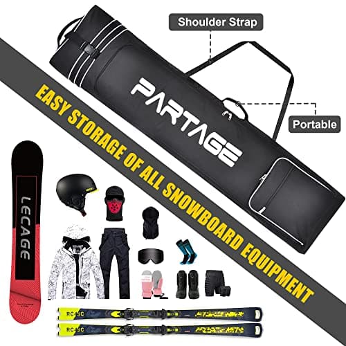 PARTAGE + Snowboard Bag with Wheels, Snowboard Bag for Air Travel, Adjustable Length Up to 170 cm, 600D Water Resistant Oxford -Black — view 6