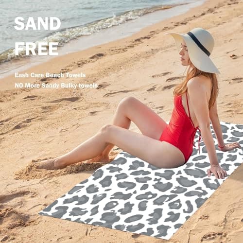 Large Quick Dry Microfibre Beach Bath Towel for Adult,Double Sides Pink Spots Leopard Sand Free Beach Towel with Bag,Lightweight Gym Yoga Sports Towel,Compact Travel Summer Beach Towel for Women Men — view 4