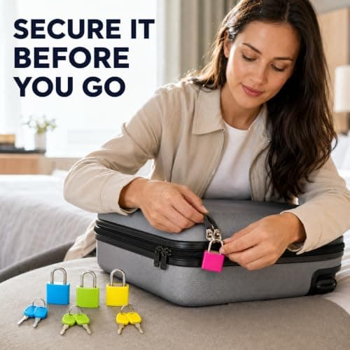 4 Pack Mini Suitcase Locks with Keys, Colour-Coded Small Metal Luggage Padlocks for Travel Bags, Zip Cases, Backpacks, Gym Lockers, Laptop Bags, Drawers, Diaries and Toolboxes, 8 Keys, Travel Security — view 2