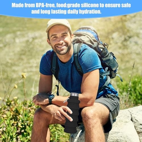 Collapsible Water Bottle, 500mlSilicone Water Bottle with Carabiner(Black) — view 5