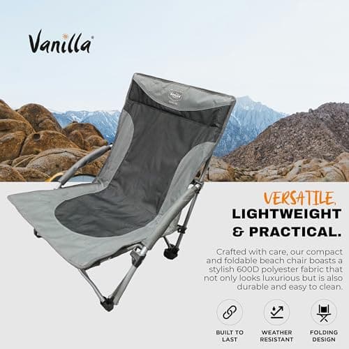 Vanilla Leisure Beach Chairs Low Folding Lightweight Compact & Portable Beach Chair For holiday, Festival, Camping & More High Back Foldable & Reclining Low Chairs — view 5