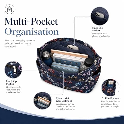Floral Tote Water-resistant Large Shoulder Bag for Shopping School Work College Yoga Travel Beach Daily Use with Multi Pockets — view 5