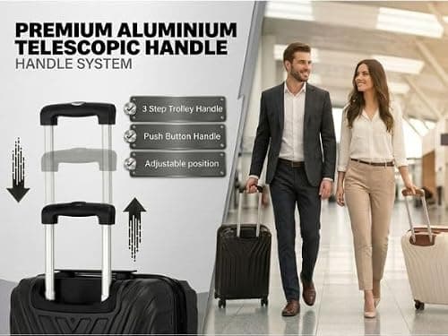 DK Luggage Carry-on 20” Cabin EasyJet, BA, Jet 2 Hard Shell Hand Luggage Approved Suitcase 4 Wheel Spinner Luggage ABS101 Black — view 6