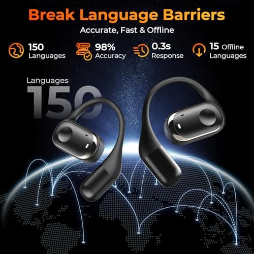 Kentfaith Translation Earbuds, 3-in-1 Bluetooth 5.3 AI Translator Earbuds with 150 Languages, 98% Accuracy, 0.3s Live Translation, with Offline Support for Travel/Business/Learning — view 2