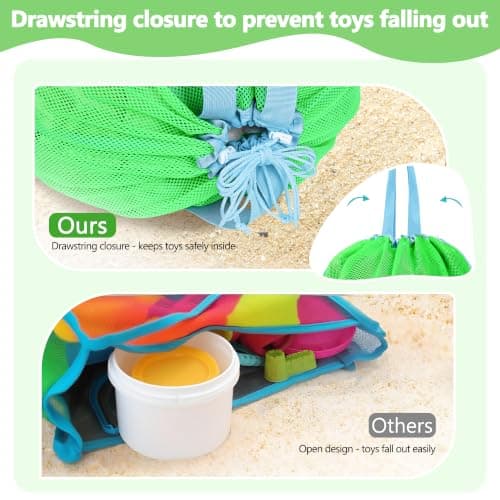 LAHAQIQI Extra Large Mesh Beach Toy Tote Bag with Drawstring- Foldable Lightweight Swimming Travel & Summer Essentials for Women Kids (Green) — view 3