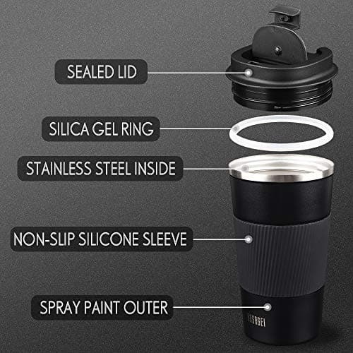 HASAGEI Travel Mug, Insulated Coffee Cup with Leakproof Lid - Vacuum Insulation Stainless Steel for Hot and Cold Water Coffee and Tea Black, 380ml — view 3