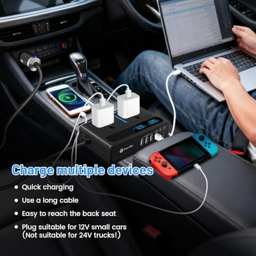 200W Car Power Inverter 12V to 240V / 230V with 2 Sockets, 4 USB Ports and 2 Type-C Ports,Fast Charging Car Voltage Converter Inverter,with Cigarette Lighter Plug,Suitable for Laptops, iPads (CV01) — view 5
