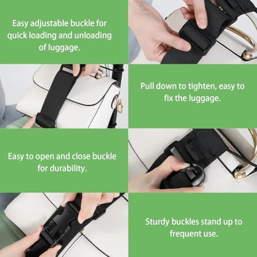 Adjustable Luggage Straps Suitcase Belt for Add a Bag, Lightweight Easy Elastic Wrap Belts for Attaching Extra Bags, Luggage Straps Bag Bungee, Travel Accessories(Black) — view 3