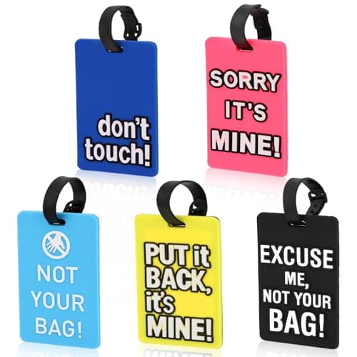Norbiariz 5 Pack Funny Slogan Luggage Tags Silicone Travel Tags with Adjustable Strap for Suitcase Backpack Travel Bag