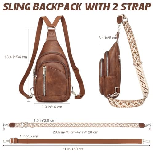 Travistar Sling Bag for Women Trendy Small Sling Backpack Crossbody Purse Faux Leather Cross Body Bag Fanny Packs with 2 Removable & Adjustable Strap Anti Theft Chest Belt Sash Bags for Travel Hiking — view 3