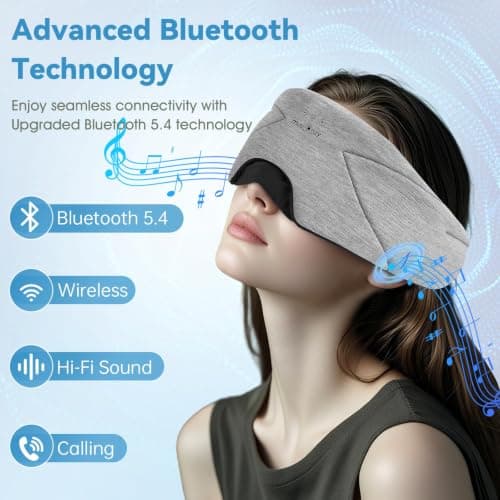 MUSICOZY Sleep Mask Headphones | 100% Blackout Organic Bamboo Cotton Eye Mask for Travel & Restful Sleep,Shift Work | Bluetooth 5.4 Sleep Headphone Sleep Gifts for Men, Women, Elder Parents — view 6