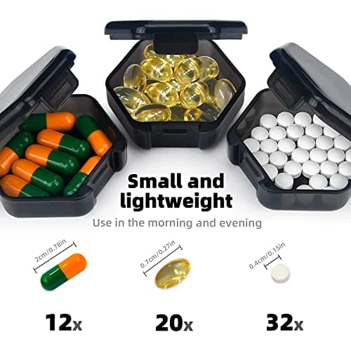 3 Pcs Pill Organizer Small Travel Pill Box Waterproof Portable Tablet Case Medicine Holders Mini Organiser for Vitamins, Supplements, Medication Outdoor Travel Camping (3 Black) — view 5