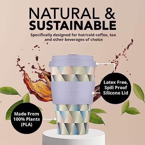 Ecoffee Cup 14oz 400ml Reusable Eco-Friendly 100% Plant Based Coffee Cup with Silicone Lid & Sleeve - Melamine Free & Biodegradable Dishwasher/Microwave Safe Travel Mug, Shandor the Magnificent — view 4