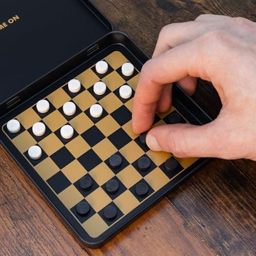 Iron & Glory Magnetic Travel Checkers Set in Durable Tin Case | Compact & Portable Board Game with Secure Magnetic Pieces | Perfect for On-the-Go Fun & Strategy | Includes Fabric Carry Pouch — view 6