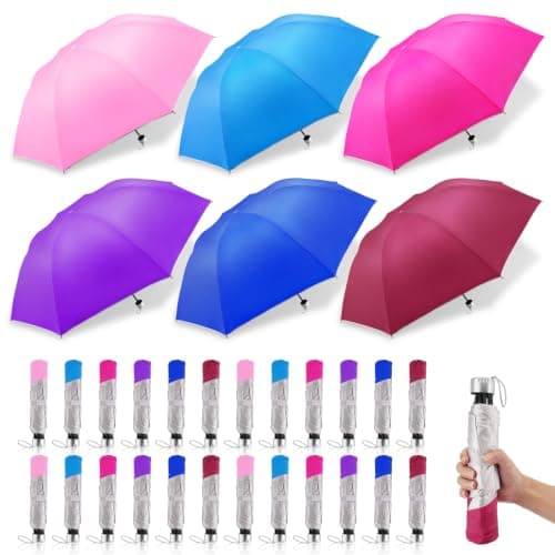 NICEMOVIC 24 Packs Bulk Umbrellas,Windproof Folding Compact Umbrella Bulk for Rain UV Sun, Colorful Portable Pack Lightweight Travel Mini Umbrella for Kids Women Men Teens